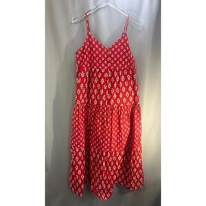 A loves A Tiered Maxi Dress Women Medium Red Cotton Floral Print Spaghetti Strap